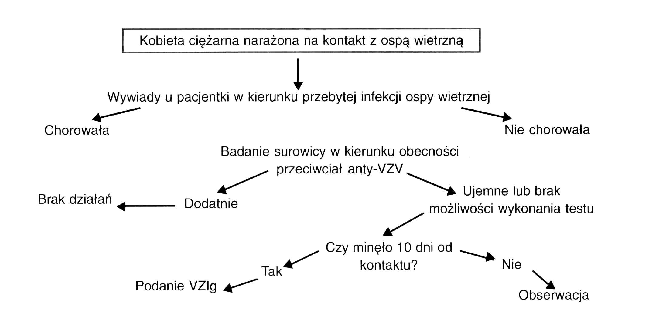  Ryc. l. Algorytm postępowania w przypadku ekspozycji matki na infekcję VZV w czasie ciąży 